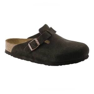 Birkenstock Betula Dark Brown Suede Clogs with Buckle